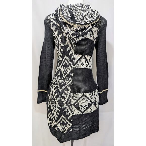 Venus Black White Hooded Knit Cardigan Sweater Coat Zip Front Size Small - Picture 3 of 10
